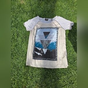 Scotch & Soda White and Front Design Short Sleeve Blouse Size M